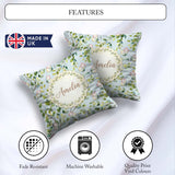 Custom Name Elegant Butterflies and Green Leaves on Light Blue Square Filled Cushion Throw Pillow Sofa Bed Home Decor Zip Washable UK Made
