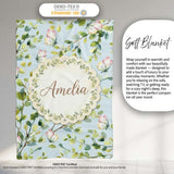 Elegant Watercolor Butterflies and Green Leaves on Light Blue  Personalised Custom Name Super Soft Fleece Blanket Bed Sofa Throw