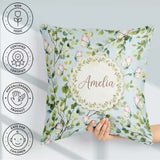 Custom Name Elegant Butterflies and Green Leaves on Light Blue Square Filled Cushion Throw Pillow Sofa Bed Home Decor Zip Washable UK Made