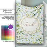 Elegant Watercolor Butterflies and Green Leaves on Light Blue  Personalised Custom Name Super Soft Fleece Blanket Bed Sofa Throw