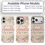 Elegant Watercolor Butterflies and Green Leaves Custom Name Protective Phone Case Mobile Cover Durable Everyday Smartphone Shock Resistant