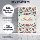 Personalised Name Oriental Inspired Red Blossom Floral Cream Background Decorative Custom Canvas Wall Art Print Decor Picture Ready to Hang