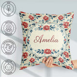 Custom Name Oriental Inspired Floral Cream Background Decorative Square Filled Cushion Throw Pillow Sofa Bed Home Decor Zip Washable UK Made