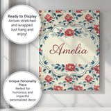 Personalised Name Oriental Inspired Red Blossom Floral Cream Background Decorative Custom Canvas Wall Art Print Decor Picture Ready to Hang