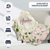 Elegant Watercolor Butterflies and Green Leaves on Muted Seamless  Personalised Custom Name Super Soft Fleece Blanket Bed Sofa Throw