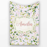 Elegant Watercolor Butterflies and Green Leaves on Dusty Pink  Personalised Custom Name Super Soft Fleece Blanket Bed Sofa Throw