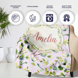 Elegant Watercolor Butterflies and Green Leaves on Dusty Pink  Personalised Custom Name Super Soft Fleece Blanket Bed Sofa Throw