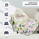Elegant Watercolor Butterflies and Green Leaves on Dusty Pink  Personalised Custom Name Super Soft Fleece Blanket Bed Sofa Throw