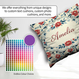 Custom Name Oriental Inspired Floral Cream Background Decorative Square Filled Cushion Throw Pillow Sofa Bed Home Decor Zip Washable UK Made