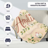 Elegant Watercolor Butterflies and Leaves on Neutral Beige Seamless  Personalised Custom Name Super Soft Fleece Blanket Bed Sofa Throw