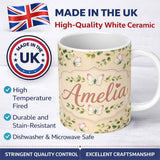 Personalized Custom Name Elegant Watercolor Butterflies and Leaves on Neutral Beige Seamless 11oz Ceramic Coffee Tea Mug White Large Handle