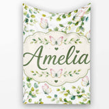 Watercolor Butterflies and Green Leaves on Soft Grey Seamless  Personalised Custom Name Super Soft Fleece Blanket Bed Sofa Throw