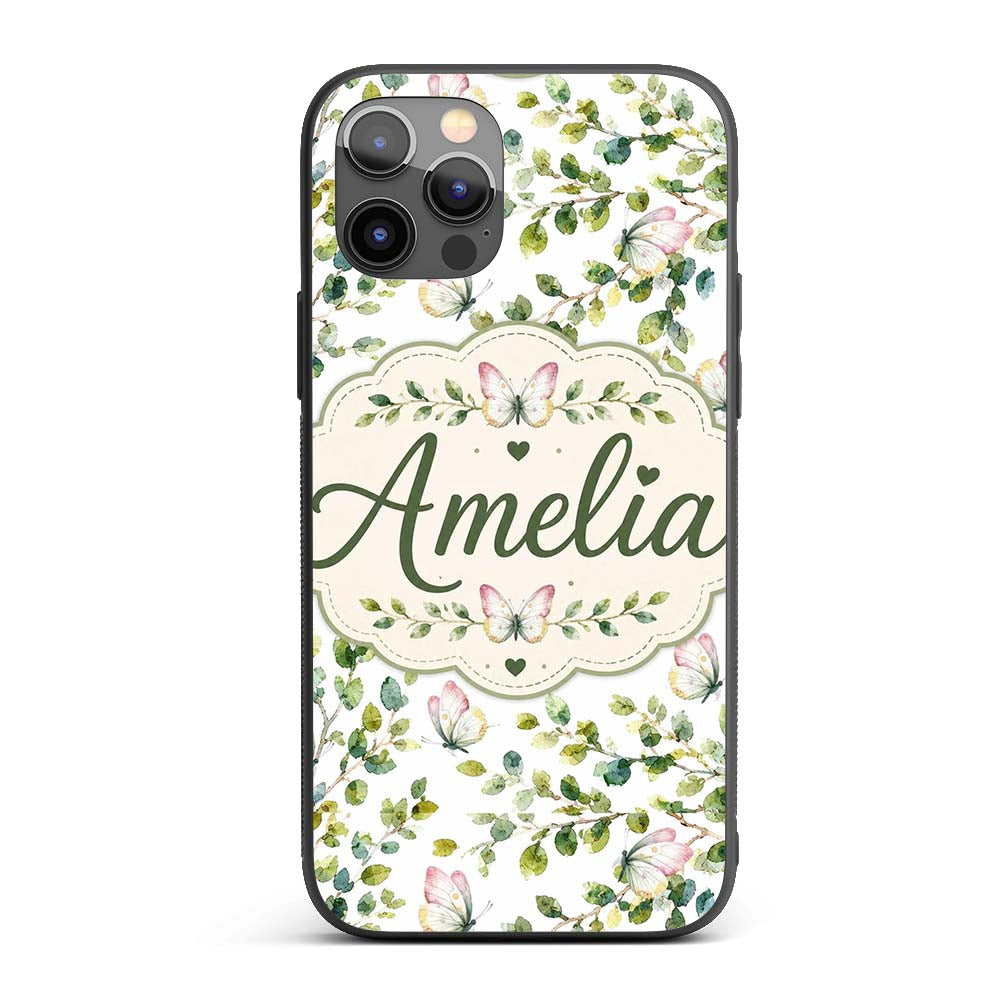 Watercolor Butterflies and Green Leaves on Soft Custom Name Protective Phone Case Mobile Cover Durable Everyday Smartphone Shock Resistant