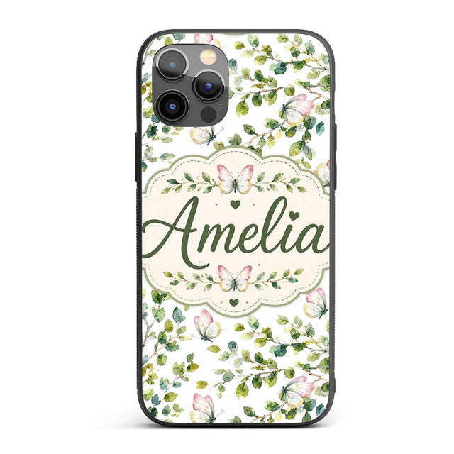 Watercolor Butterflies and Green Leaves on Soft Custom Name Protective Phone Case Mobile Cover Durable Everyday Smartphone Shock Resistant