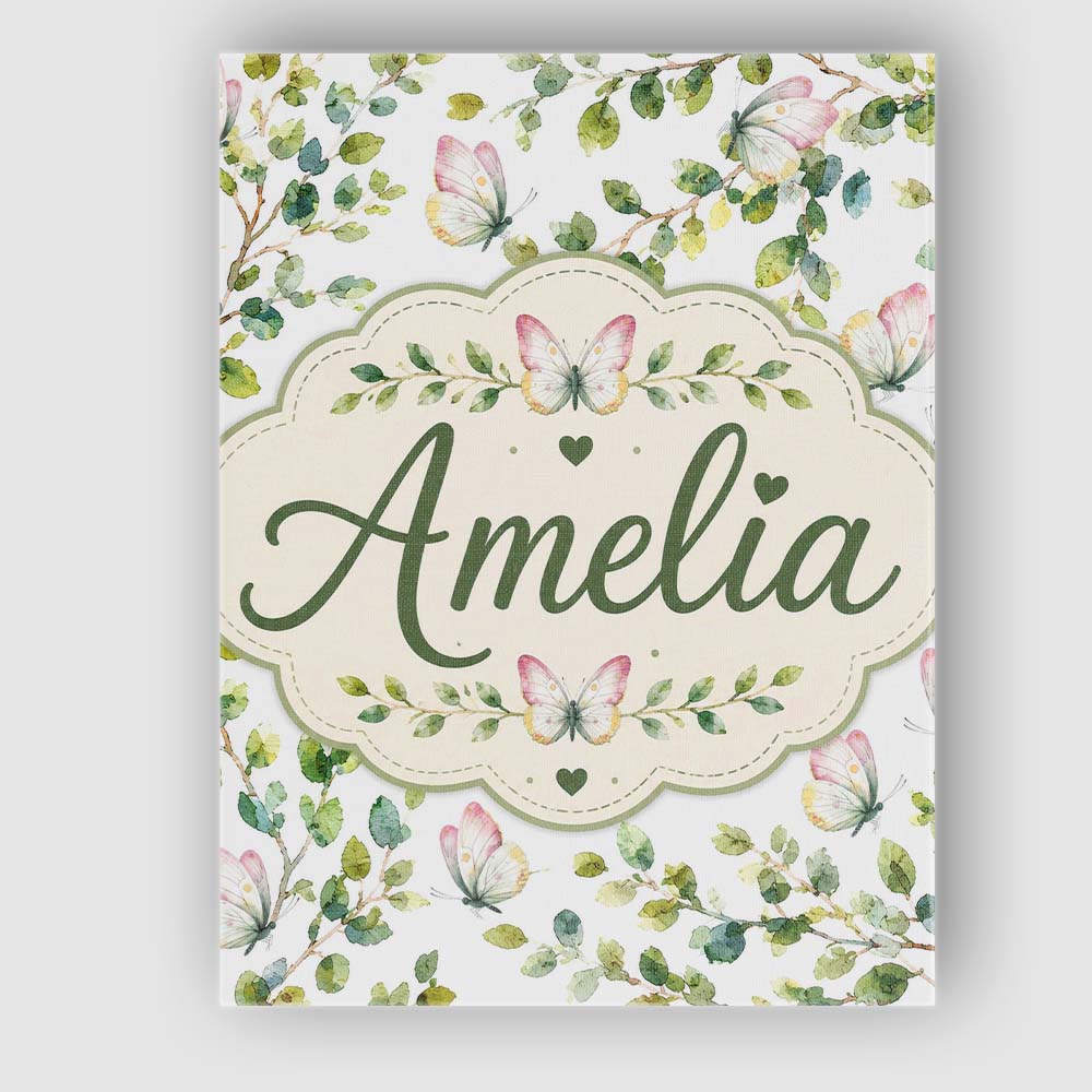 Personalised Name Watercolor Butterflies Custom  Unique Gift Idea Elegant Feature Canvas Wall Art Print Decor Picture Ready to Hang