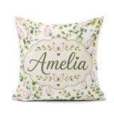 Custom Name Watercolor Butterflies and Green Leaves on Soft Grey Square Filled Cushion Throw Pillow Sofa Bed Home Decor Zip Washable UK Made