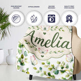 Watercolor Butterflies and Green Leaves on Soft Grey Seamless  Personalised Custom Name Super Soft Fleece Blanket Bed Sofa Throw