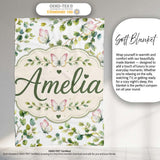 Watercolor Butterflies and Green Leaves on Soft Grey Seamless  Personalised Custom Name Super Soft Fleece Blanket Bed Sofa Throw