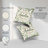 Custom Name Watercolor Butterflies and Green Leaves on Soft Grey Square Filled Cushion Throw Pillow Sofa Bed Home Decor Zip Washable UK Made