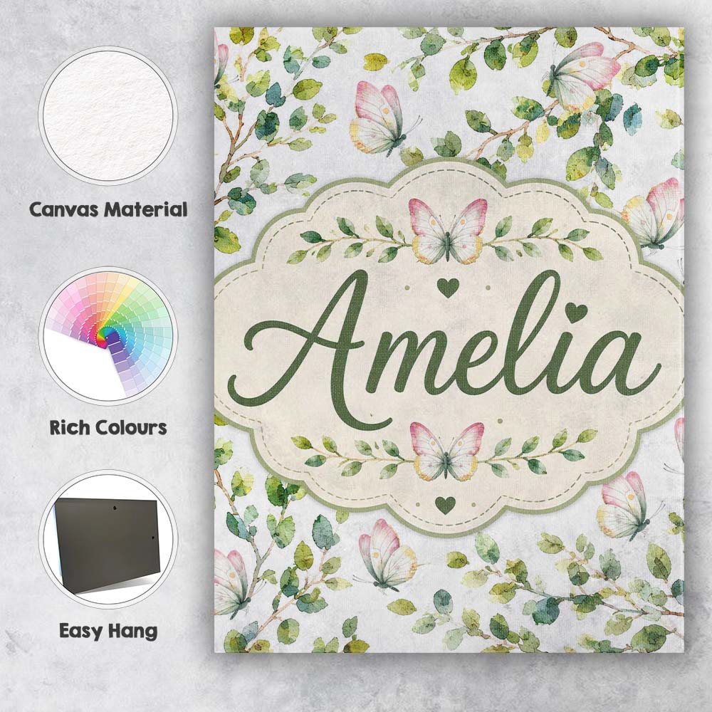 Personalised Name Watercolor Butterflies Custom  Unique Gift Idea Elegant Feature Canvas Wall Art Print Decor Picture Ready to Hang
