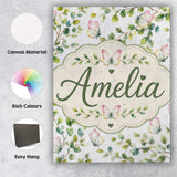 Personalised Name Watercolor Butterflies Custom  Unique Gift Idea Elegant Feature Canvas Wall Art Print Decor Picture Ready to Hang