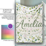 Watercolor Butterflies and Green Leaves on Soft Grey Seamless  Personalised Custom Name Super Soft Fleece Blanket Bed Sofa Throw