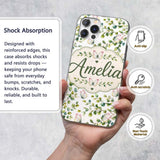 Watercolor Butterflies and Green Leaves on Soft Custom Name Protective Phone Case Mobile Cover Durable Everyday Smartphone Shock Resistant