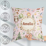 Custom Name Woodland Deer Owl Mushrooms and Stars on Blush Pink Square Filled Cushion Throw Pillow Sofa Bed Home Decor Zip Washable UK Made