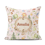 Custom Name Woodland Deer Owl Mushrooms and on Soft Pink Pattern Square Filled Cushion Throw Pillow Sofa Bed Home Decor Zip Washable UK Made