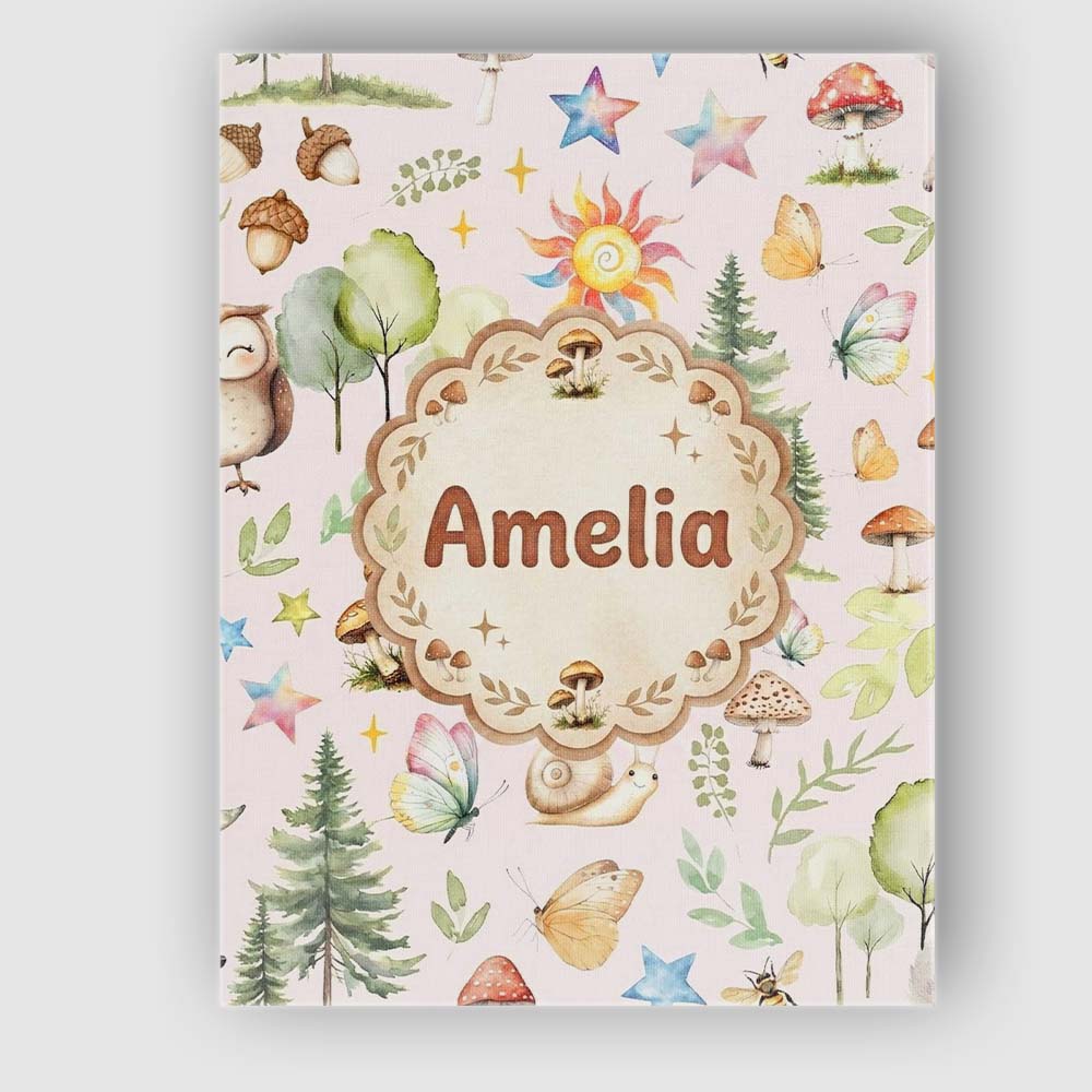 Personalised Name Woodland Deer Owl Mushrooms Custom Unique Gift Idea Modern Room Accent Canvas Wall Art Print Decor Picture Ready to Hang