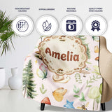 Woodland Deer Owl Mushrooms and Stars on Soft Pink Seamless Pattern  Personalised Custom Name Super Soft Fleece Blanket Bed Sofa Throw