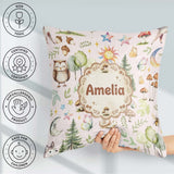 Custom Name Woodland Deer Owl Mushrooms and on Soft Pink Pattern Square Filled Cushion Throw Pillow Sofa Bed Home Decor Zip Washable UK Made