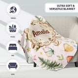 Woodland Deer Owl Mushrooms and Stars on Soft Pink Seamless Pattern  Personalised Custom Name Super Soft Fleece Blanket Bed Sofa Throw