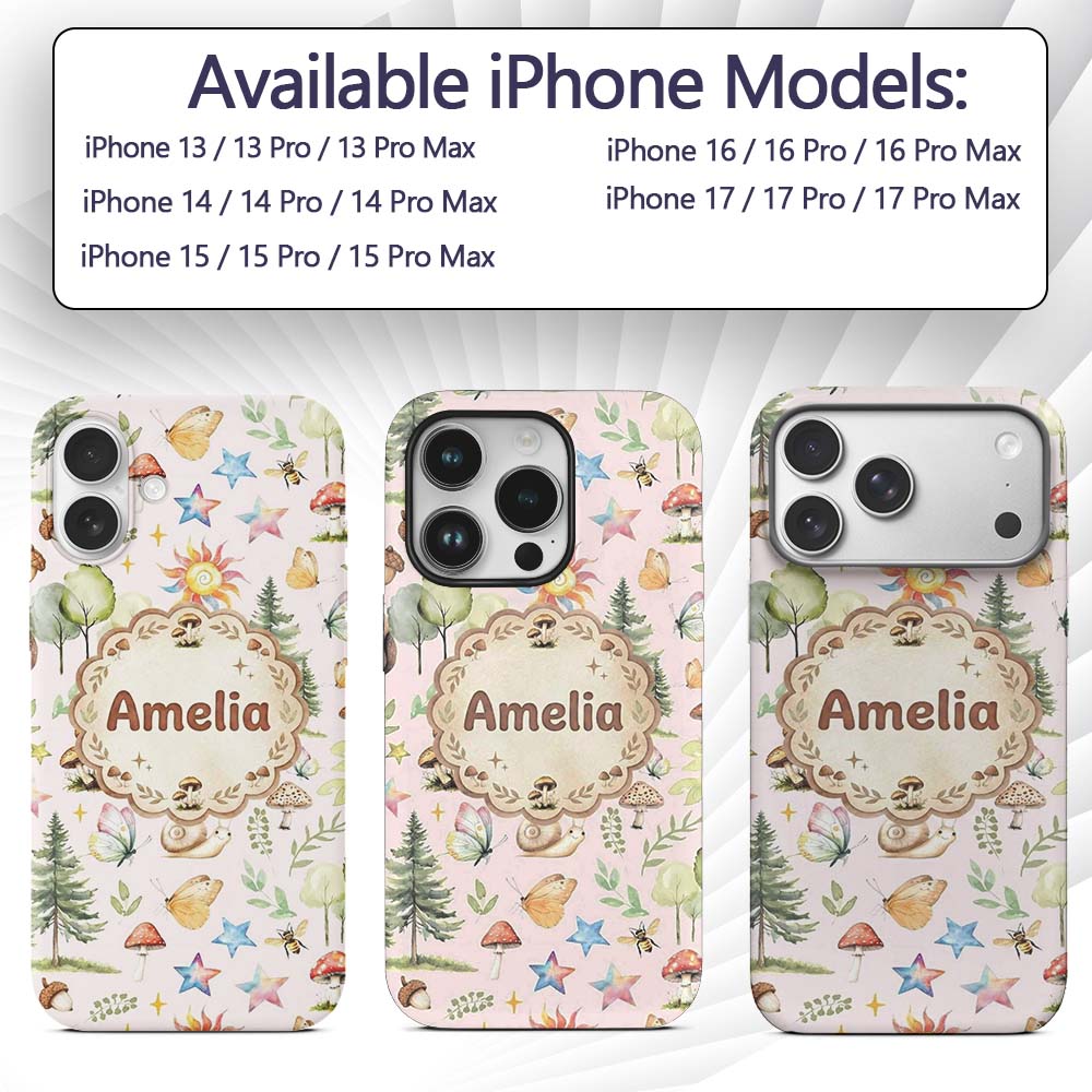 Woodland Deer Owl Mushrooms and Stars on Soft Custom Name Protective Phone Case Mobile Cover Durable Everyday Smartphone Shock Resistant