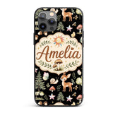 Cute Woodland Deer Owl Mushrooms and Stars on Custom Name Protective Phone Case Mobile Cover Durable Everyday Smartphone Shock Resistant