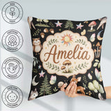 Custom Name Cute Woodland Deer Owl and Stars on Black Background Square Filled Cushion Throw Pillow Sofa Bed Home Decor Zip Washable UK Made