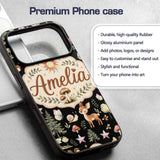 Cute Woodland Deer Owl Mushrooms and Stars on Custom Name Protective Phone Case Mobile Cover Durable Everyday Smartphone Shock Resistant