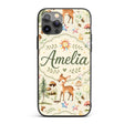 Cute Woodland Deer Owl Mushrooms and Stars on Custom Name Protective Phone Case Mobile Cover Durable Everyday Smartphone Shock Resistant