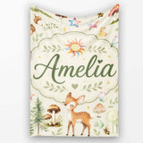 Cute Woodland Deer Owl Mushrooms and Stars on Cream Background  Personalised Custom Name Super Soft Fleece Blanket Bed Sofa Throw