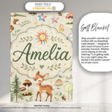 Cute Woodland Deer Owl Mushrooms and Stars on Cream Background  Personalised Custom Name Super Soft Fleece Blanket Bed Sofa Throw