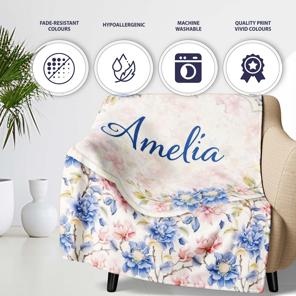 Vintage Chrysanthemum Floral Seamless Pattern Beige and Gold Lovely  Personalised Custom Name Super Soft Fleece Blanket Bed Sofa Throw