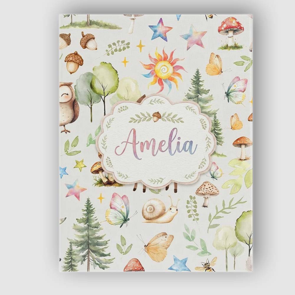 Personalised Name Woodland Deer Owl Mushrooms Custom Unique Gift Idea Modern Room Accent Canvas Wall Art Print Decor Picture Ready to Hang