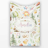 Woodland Deer Owl Mushrooms and Stars on Light Beige Seamless  Personalised Custom Name Super Soft Fleece Blanket Bed Sofa Throw