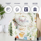 Woodland Deer Owl Mushrooms and Stars on Light Beige Seamless  Personalised Custom Name Super Soft Fleece Blanket Bed Sofa Throw