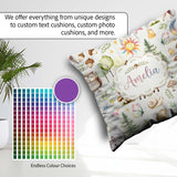 Custom Name Woodland Deer Owl Mushrooms and Stars on Light Beige Square Filled Cushion Throw Pillow Sofa Bed Home Decor Zip Washable UK Made