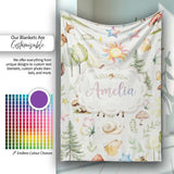 Woodland Deer Owl Mushrooms and Stars on Light Beige Seamless  Personalised Custom Name Super Soft Fleece Blanket Bed Sofa Throw