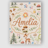 Personalised Name Woodland Deer Owl Mushrooms Custom Unique Gift Idea Modern Room Accent Canvas Wall Art Print Decor Picture Ready to Hang