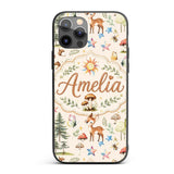 Woodland Deer Owl Mushrooms and Stars on Warm Custom Name Protective Phone Case Mobile Cover Durable Everyday Smartphone Shock Resistant