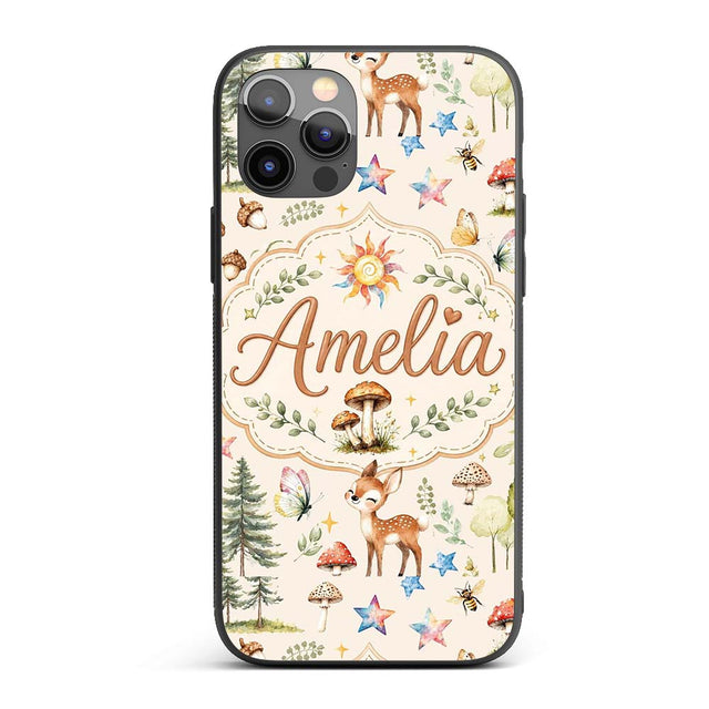 Woodland Deer Owl Mushrooms and Stars on Warm Custom Name Protective Phone Case Mobile Cover Durable Everyday Smartphone Shock Resistant