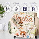 Woodland Deer Owl Mushrooms and Stars on Warm Neutral Seamless  Personalised Custom Name Super Soft Fleece Blanket Bed Sofa Throw